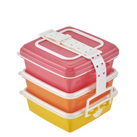 T-WORLD 4073 Stackable Picnic Case, Square Shape, 3 Tiers, Pink, S, Colors