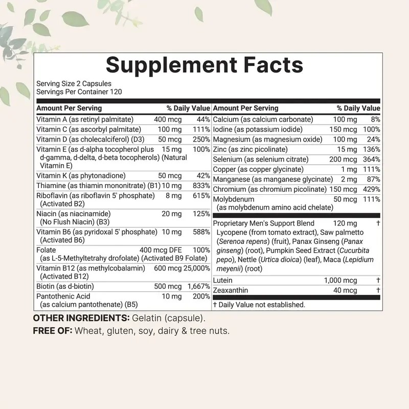 Micro Ingredients Pure Methylated Multivitamin for Men – 240 Capsules