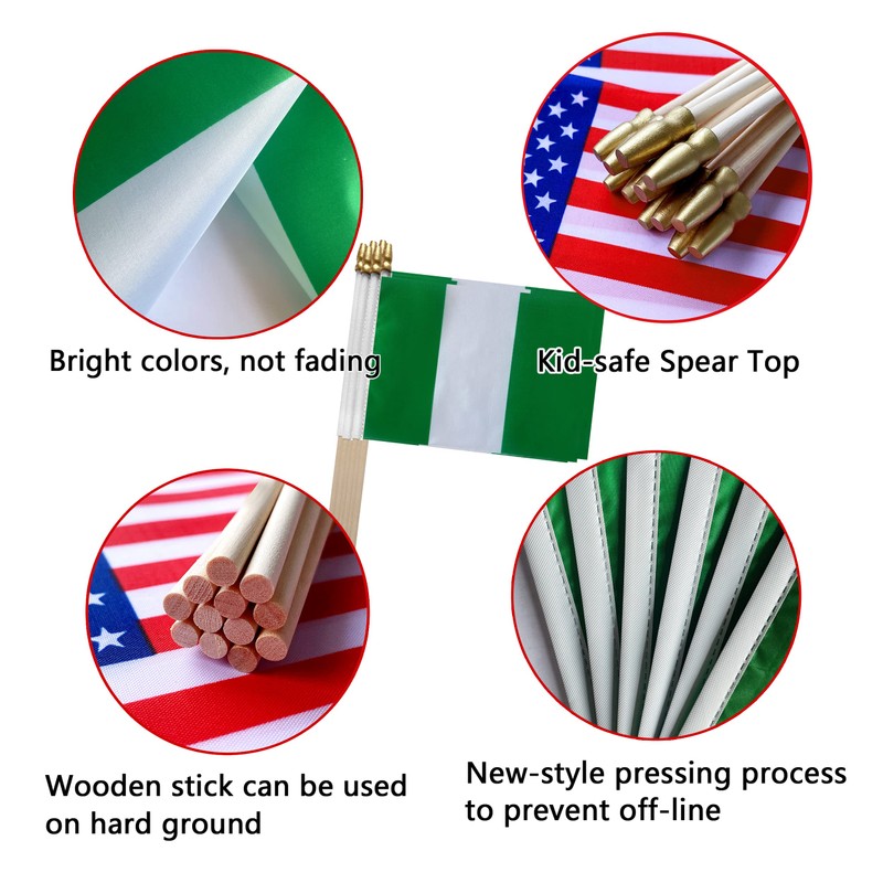TSMD Nigeria Stick Nigerian Small Mini Hand Held Flags,5x8 Inch,12