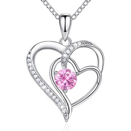 NINAMAID 925 Sterling Necklace Women's Silver Chain Heart Women's Necklaces for Women Birthstone Chain Women's Silver Jewellery Women's Engagement Gifts for Women Girlfriend with 5A Cubic Zirconia,