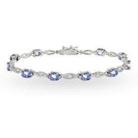 B. BRILLIANT Sterling Silver Tanzanite and White Topaz Oval-Cut Swirl Tennis Bracelet