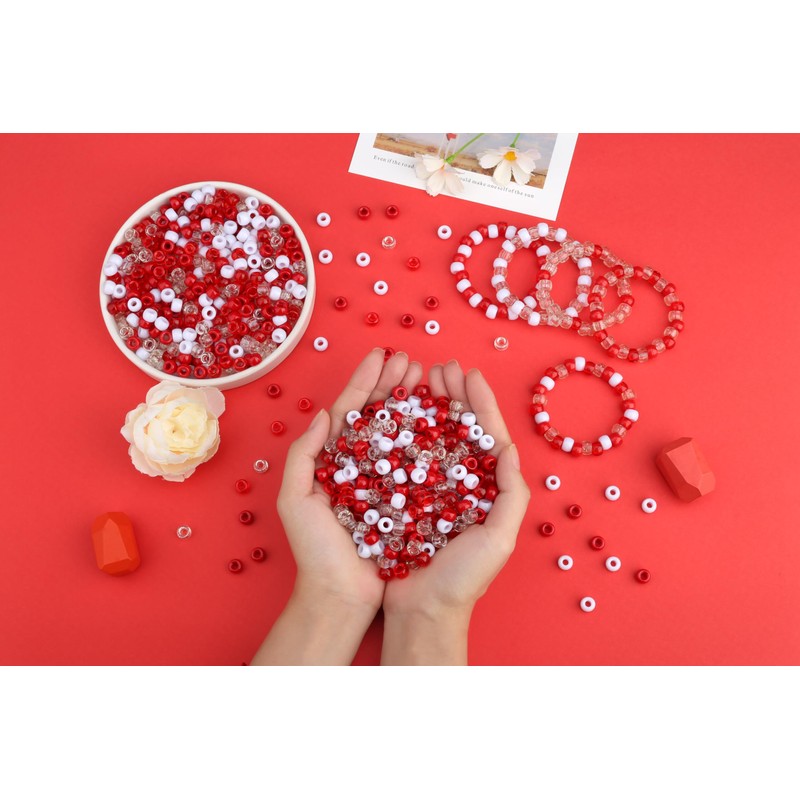 LAIDANLA 1000pcs Red and White Pony Beads for Bracelet and