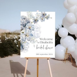 Bloom Dusty Blue Bridal Shower Welcome Sign  blue Bridal Shower Sign Flowers Bridal Shower Poster Editable Template SKY  LE100 - Size: Poster 16" x 24"