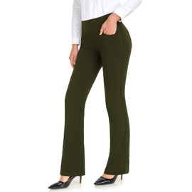 Safort 28" 30" 32" 34" Inseam Regular Tall Bootcut Yoga Pants, 4 Pockets, UPF50+, Army Green, L
