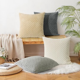 Betylifoy Set of 4 Decorative Throw Pillow Covers 18x18 Inch Soft Corduroy Cushion Covers Boho Striped Pillow Covers Grey Farmhouse Home Decor Pillowcase for Living Room Couch Bed Sofa