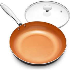 MICHELANGELO 12 Inch Frying Pan with Lid, Nonstick Copper Frying Pan, Non Stick Ceramic Skillet with Lid, Large Copper Pan Non-Stick, Induction Compatible