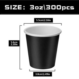 Prgery 300 Pack 3oz Black Paper Cups,Mouthwash Cups, Disposable Bathroom Cups,Small Paper Cups 3oz Ideal for Bathroom,Supermarket,Birthday Party,Picnic and BBQ