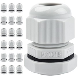 20 Pack Cable Glands M20, Caianwin IP68 Waterproof Locknut White Nylon Compression Glands Connectors with Junction Box and Washer