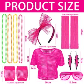 MEISHANG 80s outfit women, mesh top women's 80s, mesh shirt women's 80s, neon tops women's set, costume 80s women's Nena, neon net shirt women, mesh gloves, net shirt women's neon 80s