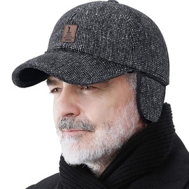 Winter for Men Outdoor Hat, Adjustable Warm Sport Golf Baseball Cap Hats Dad Caps Earflaps Thicken 55-60CM, Grey, 7-7 3/8