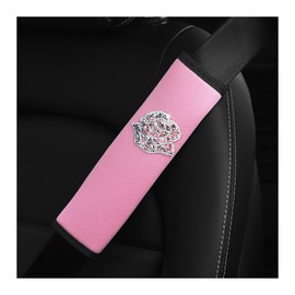 AICEL Car Seat Belt Cover, 2 Pack Bling Rhinestones Rose Seatbelt Shoulder Pads, Strap Cover Harness Pad Help Protect Neck and Shoulder for Comfortable Driving, Compatible with All Cars (Pink/Pink)