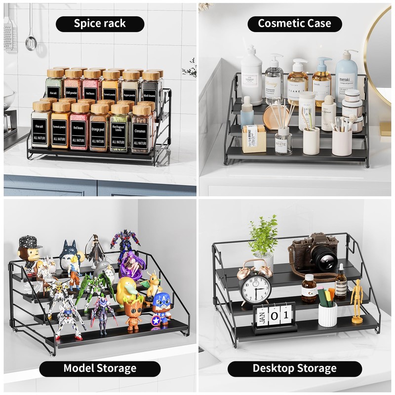 MAYZOLOP 4 Tier Spice Rack, Kitchen Cupboard Organiser, Black Detachable