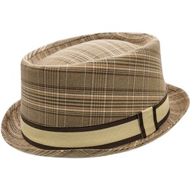 FIDRA Checked Porkpie Hat with Stripe Band, 2 Colours (Brown)