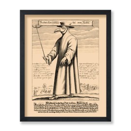Poster Master Vintage Medieval Poster - Retro Illustration Print - Gift for Friend - Plague Doctor, Pandemic Mask, Physician, Black Death - Wall Decor for Home, Living Room, 11x14 Black Framed