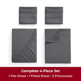 Mellanni Twin XL Sheet Set - 4-Piece Iconic Collection Bedding, (Including 2 Pillowcases), 16-Inch Deep Pocket, Easy Care, Extra Soft, Cooling Sheets, Brushed Microfiber - Gray