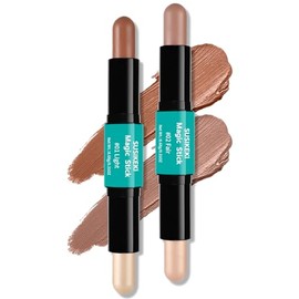 Barra de contorno, 2 rotuladores de doble punta y barra de contorno para moldear la cara, crema bronceador y barras de resaltado impermeable de larga 