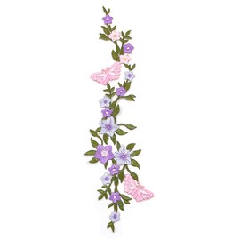 Alnicov 2 Pcs Butterfly Flower Patch Decorative Patches Badge Embroidered Floral Applique Sew On Decorative Patches Flower Patches for Lady (Purple Pink)