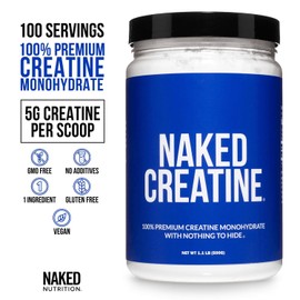 NAKED Pure Micronized Creatine Monohydrate Powder - Unflavored, 500g, 1.1lb Bulk - Vegan, Non-GMO, Gluten-Free, Soy-Free, No Fillers, Supports Muscle Growth & Strength - 100 Servings