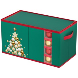 SOQSYS Christmas Ornament Storage Green Christmas Storage Container with 8 Trays Large Christmas Ornament Storage Box Fit 128 Ornaments Tree Storage Container Christmas Ornament Organizer for Holiday
