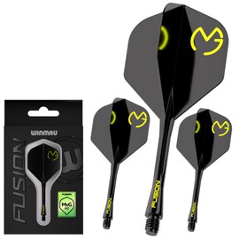 Winmau Darts - Michael Van Gerwen MvG Fusion Integrated Flight & Shaft System - No.2 Shape & Design - Black & Green Colour, Short Length