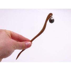 Unique Handcarved Walnut Wood Hair Stick with Wooden Bead
