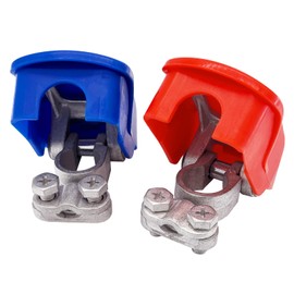 Ampper Brass Heavy Duty Quick Release Top Post Battery Terminal Connectors, Quick Disconnect Battery Cable Ends with Red and Blue Cover (1 Pair)