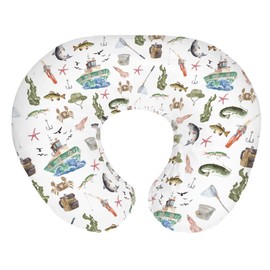 Gone Fishing Baby Nursing Pillow Covers for Boy Girl Ocean Boats Fishes Crabs Seaweed Nursing Pillowcase for Breastfeeding Pillows Fishing Lovers Gift Soft Stretchy Slipcovers for Newborn Infant