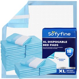 SOFYFINE Bed Pads with Adhesive Strip 30"x36" Thicken Elderly Adults Incontinence Underpads Disposable,Heavy Duty Absorbent Chucks Waterproof,XL Extra Large Puppy Pee Training Pad[10 Pads]