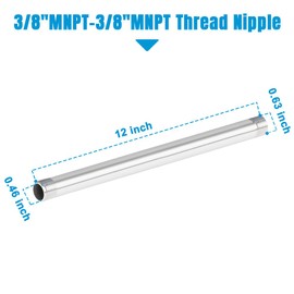 Quickun 304 Stainless Steel Pipe Fitting, 3/8" NPT x 3/8" NPT Male Malleable Nipple Cast Pipe 12" Length