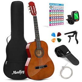 Moukey 36" Acoustic Guitar 3/4 Junior Classical Guitarra Acustica for Beginner Kid Teen Adult with Chord Poster, Gig Bag, Tuner, Picks, Nylon Strings, Capo, Cloth, Strap - Brown