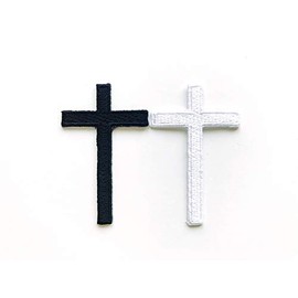 TH Set of 2 Tiny. Mini Black White Cross Logo Biker Motorcycle Sew Iron on Embroidered Applique Badge Sign Patch Clothing