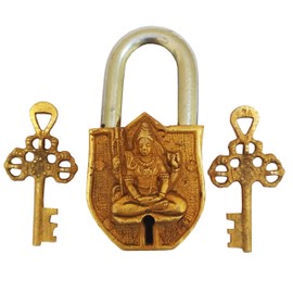 Purpledip Handmade Brass Antique Pad Lock with Mahadev Idol (10011)