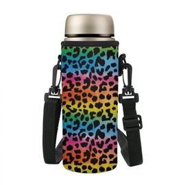 COEQINE Water Bottle Carrier Holder with Adjustable Shoulder Strap Insulated Bottle Bag Case Pouch Cover with Colorful Leopard Pattern for Kids Adult Hiking School Travel
