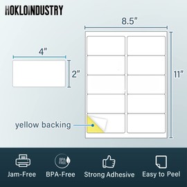 HokLoindustry 2" x 4" Mailing Labels,5000 Address Labels(500 Sheets),Printable White Shipping Labels for Laser/Inkjet Printer,Permanent Adhesive Sticker Labels