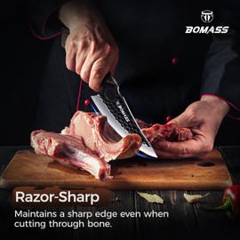 11.5-inch Butcher Chef Knife, Hand Forged Kitchen Knives, High Carbon Boning Knife for Meat Cutting with Sheath, Knives for Men