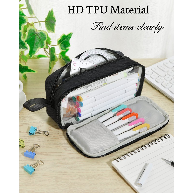 YOKUMA Pen Case, Pencil Case, Pouch, Transparent Window, Clear, Pen