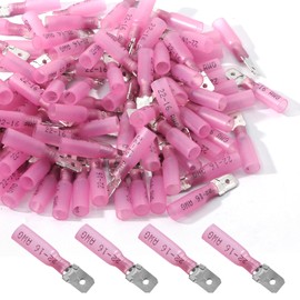 Uenhoy 100 Pcs Heat Shrink Male Spade Connectors, Red 22-16 AWG Quick Disconnect Wire Connectors Electrical Spade Terminals, Waterproof Male Spade Terminal Kit for Automotive/Marine