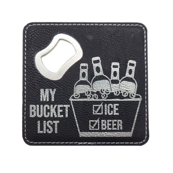 Tangico 4466LBK-1772 Combo Coaster/Bottle Opener, Bucket List, Gift for Bar