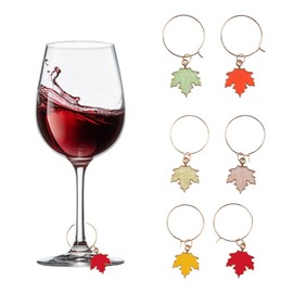 Xepeelo Maple Wine Glass Charm Fall Wine Charms Color Maple Drink Glass Tags Metal Drink Markers Autumn Thanksgiving Cup Decoration for Family Dinner,Thanksgiving Party Supplies