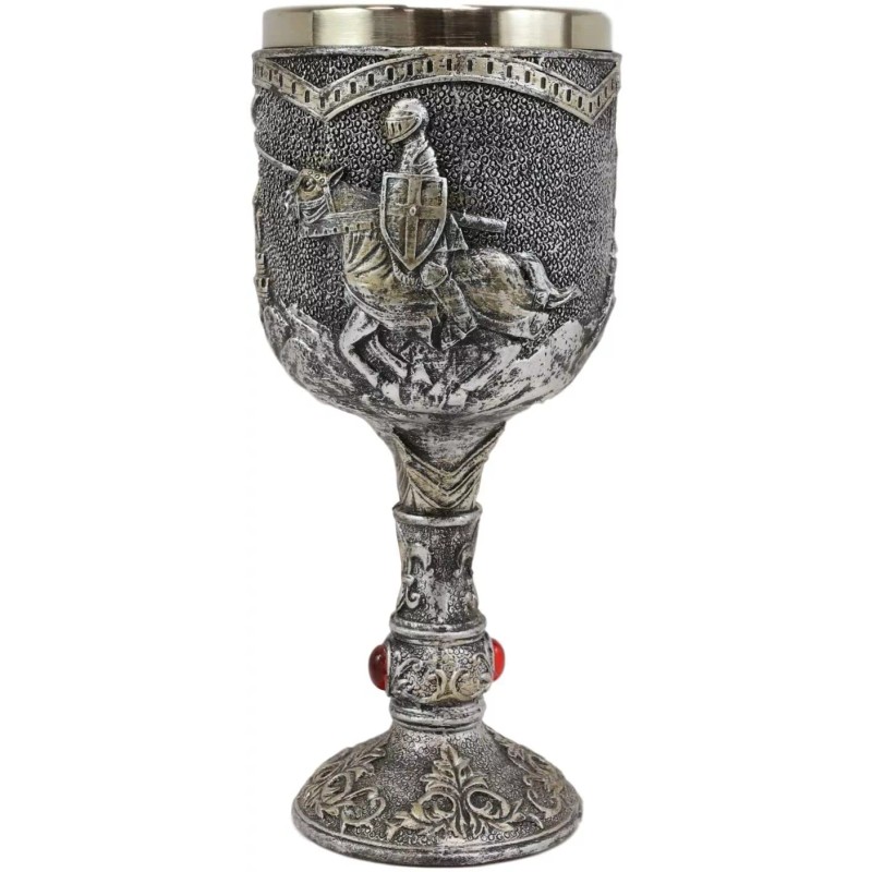 Medieval Castle Jostling Knights On Horse King's Tournament Wine Goblet