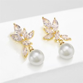 Pearl Wedding Earrings for Women Brides Zirconia Pearl Earrings Pearl Drop Wedding Earrings Cubic Zirconia Earrings Prom Party Jewelry Gifts