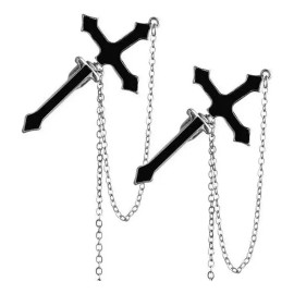 Par Aretes De Cruz Gótica Negra Con Cadena Larga Violadores Aretes Cruzados En Forma De Cruz Dark Punk Hombre Y Mujer
