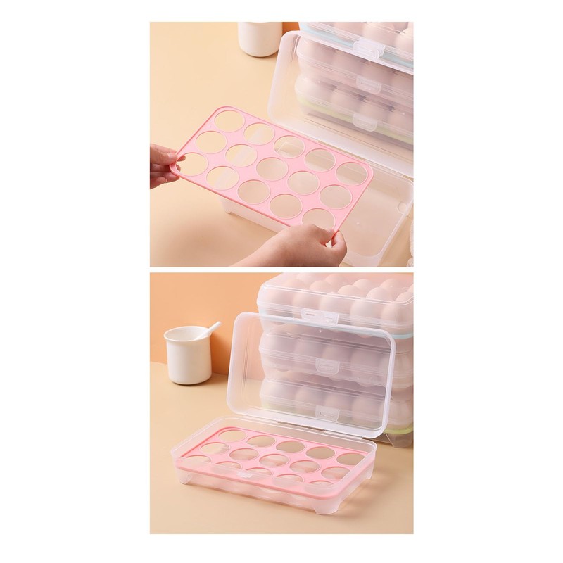 Fridge Egg Tray, 15 Grids Multifunctional Clear Egg Storage Container