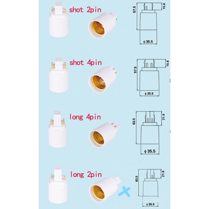 5x G24D 2-Pin Adapter E27 Screw Thread for LED Bulb