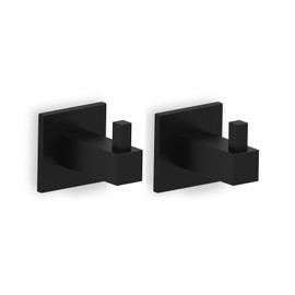 Kon-fort Home Towel Hooks Black Square Bathroom and Kitchen Set of 2 Design Made of Stainless Steel AISI 304 Matte Black for Drilling