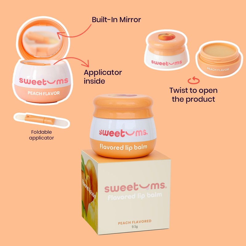 Sweetums Peach Lip Balm with Vitamin E Oil – Natural