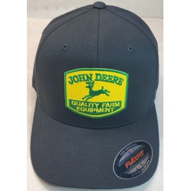Flexfit John Deere Quality Farm Equip Emb Patch On Flexfit 6377 Black L/XL 7 1/4 - 7 5/8