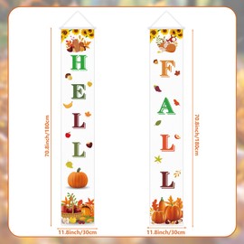 Hooqict Hello Fall Decor Porch Banner Sign Fall Decorations for Home Classroom Door Banner Decorations for Farmhouse Autumn Harvest Holiday Thanksgiving Decorations Outdoor Indoor