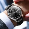 OLEVS Men's Watches Black Leather Strap Casual Fashion Waterproof Watches