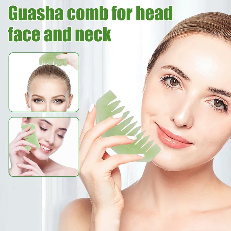 Jade Comb, 2 Pieces, Natural Gua Sha Stone Jade Comb